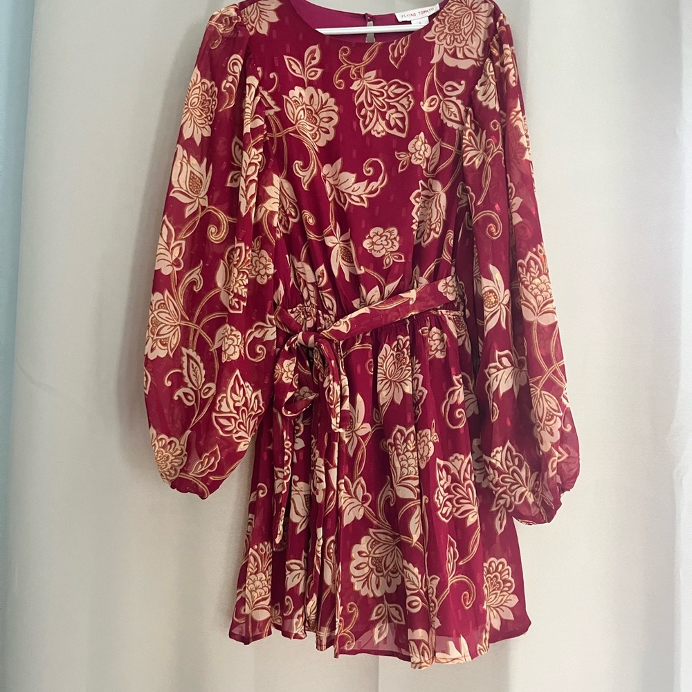 Flying Tomato Red and Gold Ruffled Sundress with Bishop Sleeves